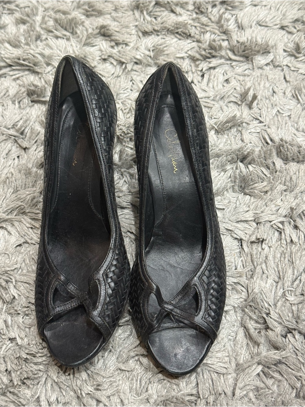 Women's Cole Haan Black Leather Weaved Open Toe High Heel Shoes Sz. 7.5B